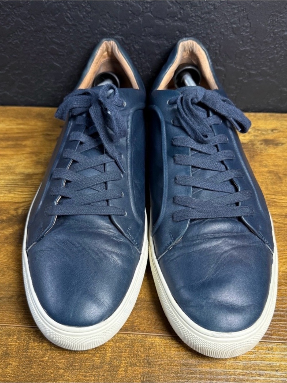 Sam Edelman Men’s Navy Leather Low-Top Sneakers with White Sole